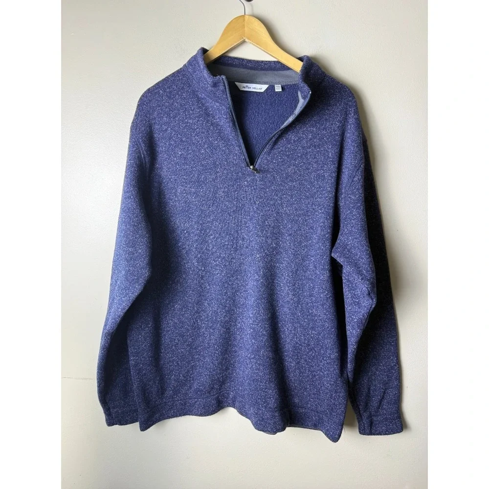 Peter Millar Flecked Fleece Quarter Zip Pullover Sweater Mens 2XL Blue